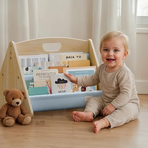ZICOTO Decorative Wooden Bookshelf with Handle for Kids Rooms - Keeps Books Neatly Organized & Within Reach for Toddlers - Easy Install Montessori Book Shelf for Baby's Bedroom or Playroom Decor