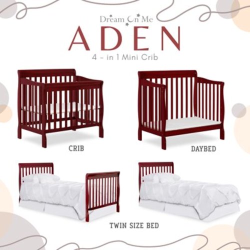 Dream On Me Aden 4-in-1 Convertible Mini Crib In Cherry, Greenguard Gold Certified