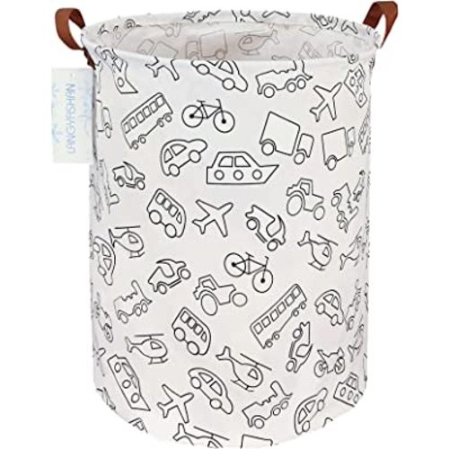LANGYASHAN Laundry Basket Canvas Fabric Collapsible Organizer Basket for Storage Bin Toy Bins Gift Baskets Bedroom Clothes Children Nursery Hamper (Vehicle)