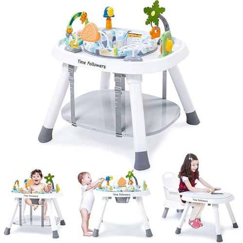 Time Followers® Baby Activity Center | 3-Stage 4Modes Activity Center & Play Table | Montessori-Inspired Design | Exersaucer, Jumper & Bouncer for Baby Ages 6M+ (White)
