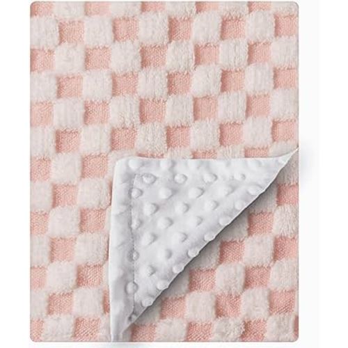 2 Pack Soft Black and White Checkered Baby Blankets for Unisex Girls or Boys Breathable Gender Neutral Nursery Double Layer Blankets with Dotted Backing for Newborn Toddlers (Pink and White)