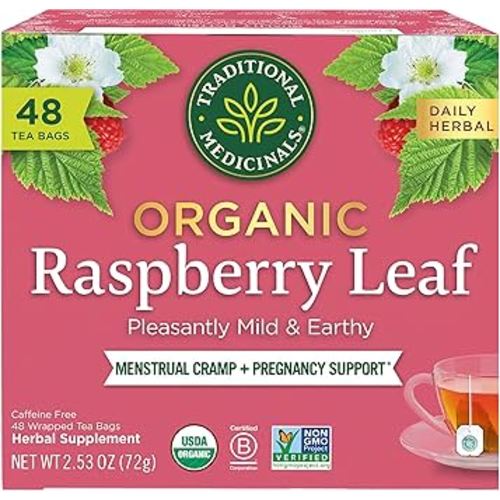 Traditional Medicinals Organic Raspberry Leaf Herbal Tea, Eases Menstrual Cramps & Supports Healthy Pregnancy - 48 Tea Bags