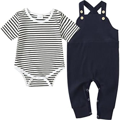 YUEMION Baby Boy Clothes Newborn Infant Boy Outfits 2Pcs Stripe Top Romper Pants Set 0-24 Months Overalls Toddler Boy Clothes
