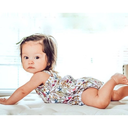 Organic romper, wildflower romper, summer romper, baby girl outfit, cute girls romper, snapless romper, tank top romper, ruffle leg romper