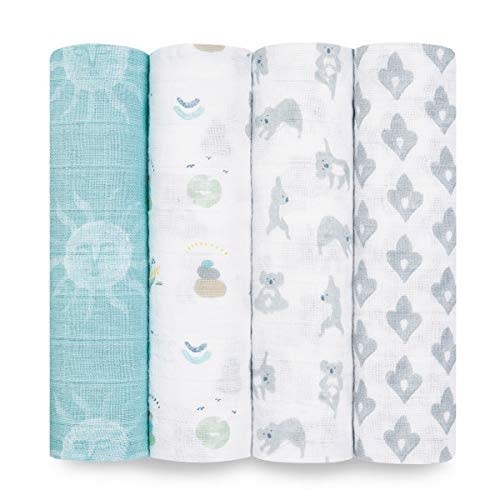 aden + anais Boutique Muslin Swaddle Blanket for Baby Girls and Boys, Newborn Receiving Blanket for Swaddling, 100% Muslin Cotton Swaddle Wrap, 4 Pack, Now + Zen
