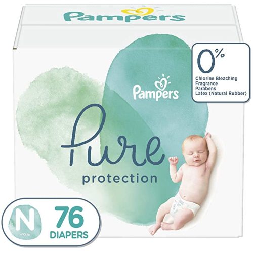 Diapers Newborn/Size 0 (<10 lb), 76 Count - Pampers Pure Protection Disposable Baby Diapers, Hypoallergenic and Unscented Protection, Super Pack
