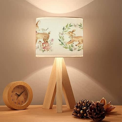 Small Lamp Baby Deer woodland watercolor fawn forest animals for nursery and baby Bedside Tripod Table Lamp Cute Mini Desk Nightstand Reading Lamps Boho Kids Nursery Lamp for Bedroom Classroom Decor