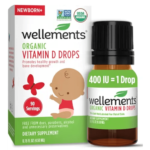 Wellements Baby Organic Vitamin D Drops for Infants & Toddlers (90-Day Supply) - Certified Newborn+ Liquid Vitamin D3 Drops, Support Healthy Growth & Bone Development 400 IU per Drop (1 Drop Daily)