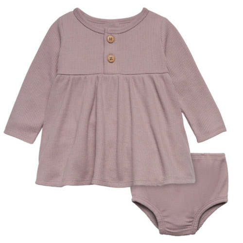 2-Piece Baby Girls Medium Lilac Waffle Dress Set | 3-6M