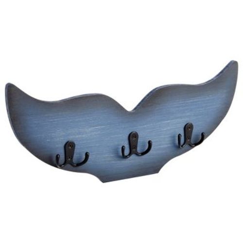 Okuna Outpost Whale Tail Wall Hook for Nursery, Coat Rack with 3 Hooks, Nautical Home Decor (15.5 x 6.75 x 1 in, Blue)