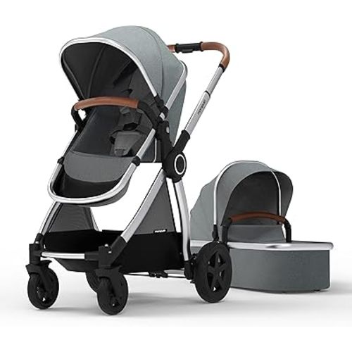 Mompush Ultimate2 Stroller with Removable Bassinet, Reversible Stroller Seat - Full-Size for Comfortable Outings with Baby - Smooth Glide Bassinet Stroller