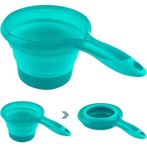 AUEAR, Folding Water Ladle Collapsible Spoon Scoop Cup for Kitchen Ladles Bathroom Washing Blue