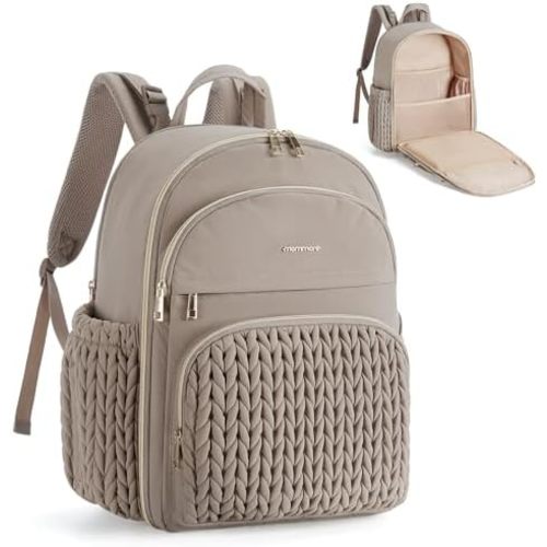 mommore Diaper Bag Backpack Large Baby Bag with Insulated Pockets, Laptop Sleeve Stroller Buckles, Quilted Travel Diaper Backpack with Luggage Strap