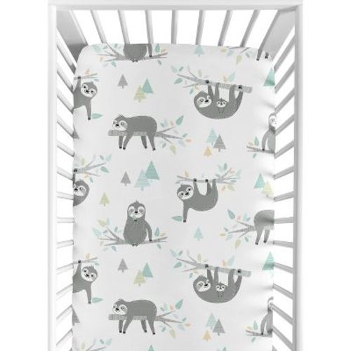 Sweet Jojo Designs Gender Neutral Baby Fitted Crib Sheet Sloth Blue Grey And White