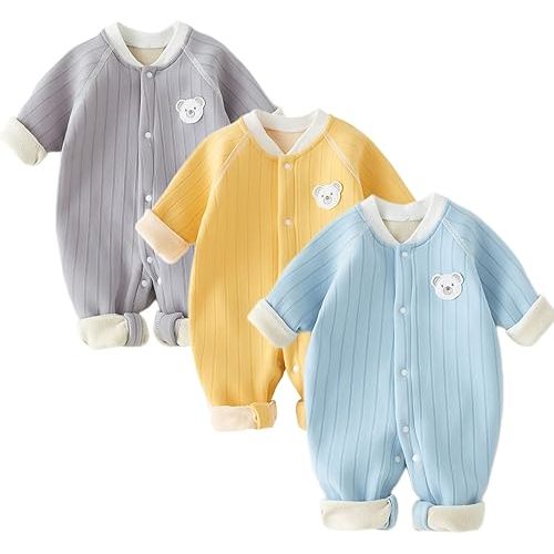 Newborn Baby Boy Girl Organic Cotton Bodysuit Long Sleeve Jumpsuit 3-Pack Outfits Clothes,0-24Months