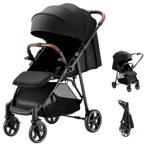 HARPPA Foldable Stroller for Baby and Toddler, Reversible Handle, 17lbs, Unisex Black