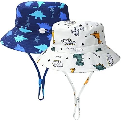LO SHOKIM Dinosaur Baby Sun Hat Toddler Summer Sun Protection Beach Hat Baby Wide Brim Bucket Hat UPF 50+ Adjustable Cap