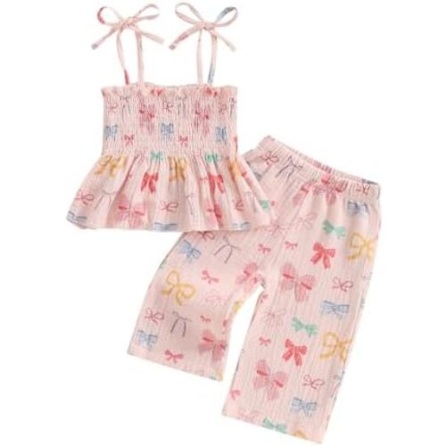VISGOGO Infant Baby Toddler Girls Clothes Solid Color Sleeveless Camisole Linen Pants Set Baby Summer Outfits