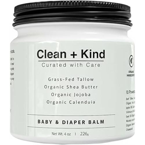 Organic Diaper Balm – 4 oz Baby Diaper Rash Cream – Soothes & Protects Sensitive Skin with Grass-Fed Tallow, Shea Butter, Jojoba & Calendula – Petroleum-Free, Organic Baby Balm