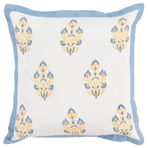 18"x18" Vintage Square Throw Pillow Cover White - Rizzy Home: Cotton, Botanical Motif, Embroidery