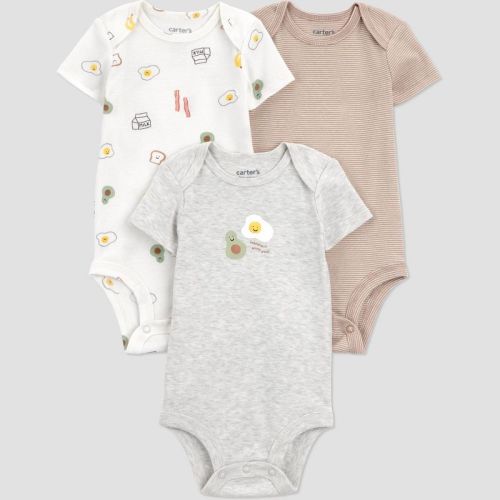 Carter's Just One You® Baby Boys' 3pk Breakfast Bodysuits - Gray/Brown/White 6M