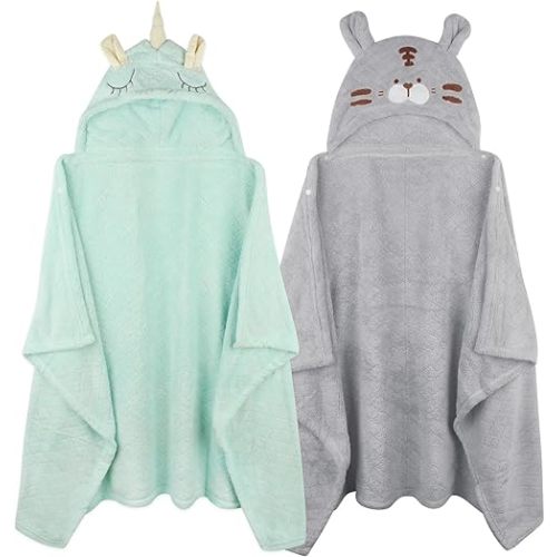 Toddler Bath Towel Hooded Kids Towel Bath Baby Towels with Hood for Boy Girl 0-5 Years, 2-Pack Soft Absorbent Baby Bath Towels Toddler Towels, Large Thick 50''x32'' Kids Hooded Towel for Toddlers