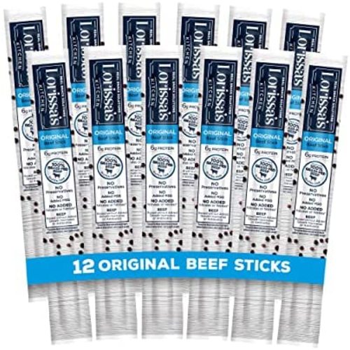 Lorissa’s Kitchen Grass-Fed Beef Jerky Meat Snack Sticks - Keto Friendly, Gluten Free, No Added Nitrites or Nitrates, Original Flavor, 1 oz. Pack of 12