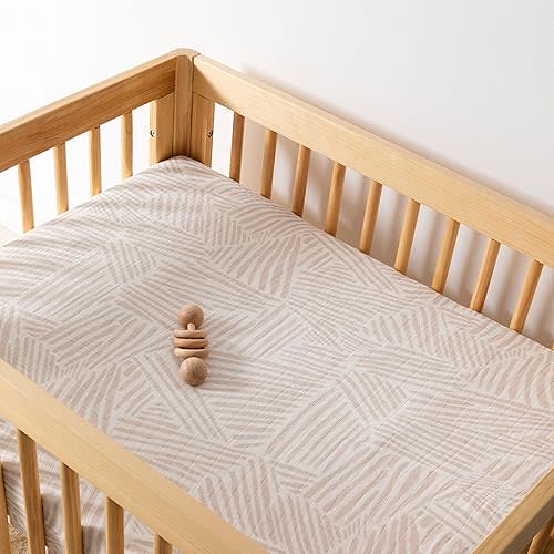 Organic Cotton Midi Crib Sheet Breathable Muslin Oat Stripe - Babyletto