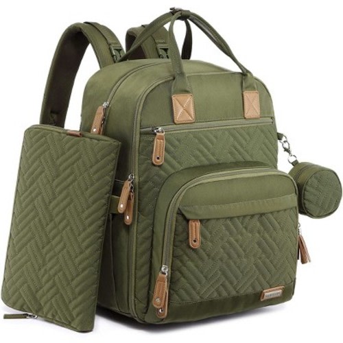 Iniuniu Large Diaper Backpack, Unisex 4-in-1 Baby Bag with Pouch, Changing Pad, Pacifier Case & Straps, Army Green
