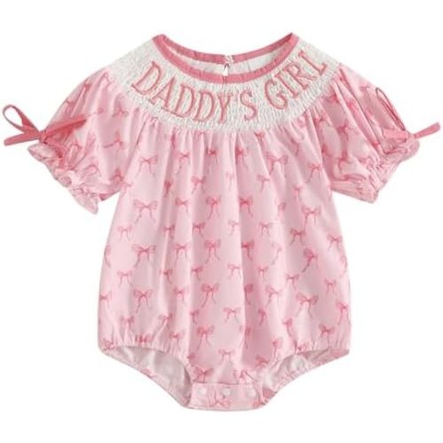 Newborn Baby Girl Romper Mamas Mini Bow Plaid Print Puff Sleeve Smocked Bubble Romper Jumpsuit Bodysuit Clothes
