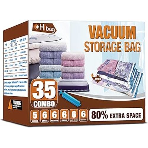 Vacuum Storage Bags, Space Saver Vacuum Seal Storage Bags 35-Pack Sealer Bags for Clothes, Clothing, Bedding, Comforter, Blanket (35C)
