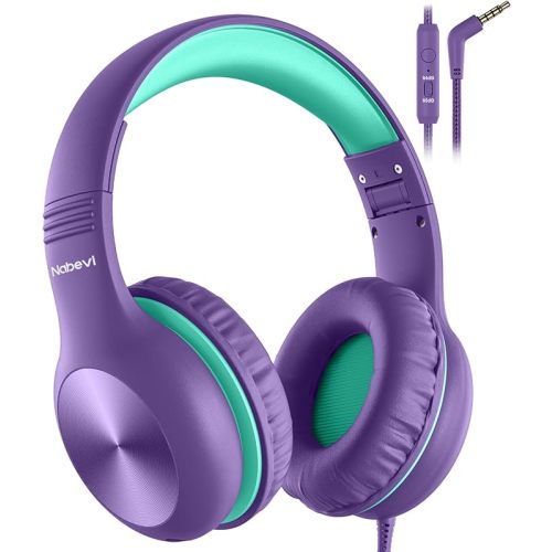 Nabevi Headphones for Kids for School, Kids Headphones with Microphone, Sharing Function, 85dB/94dB Safe Volume Limit, HD Sound, Over Ear Kid Headphone for School, On-line Study, Travel, Purple