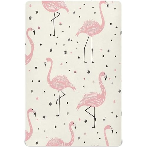 Summer Pink Flamingo Crib Sheets Stretchy Portable Sheets for Baby Toddler Breathable Soft Crib Mattress Sheet for Girls Boys