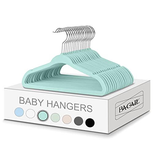 BAGAIL Kids Velvet Hangers 11 Inches Children's Clothes Hangers Non-Slip Baby Hangers for Infant/Toddler (Mint,50pack)