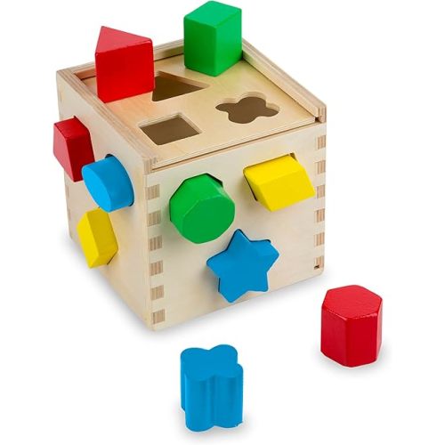 Melissa & Doug Shape Sorting Cube - Classic Wooden Toy With 12 Shapes
