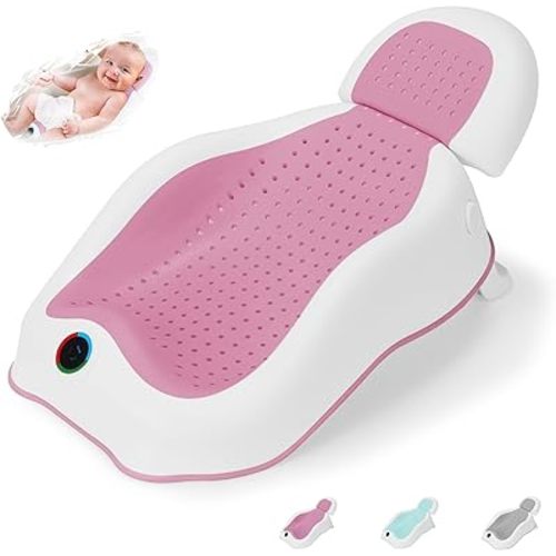 Baby Bath Support,Ideal for Babies Less Than 6 Months Old,with Thermometer-Adjustable Slope Newborn Bathtub, Baby tubs for Baby tubs for Newborn Essentials Must Haves (Pink)