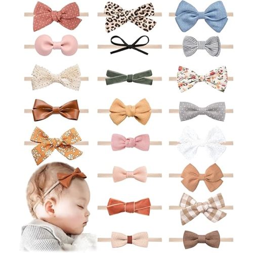 21 PCS Baby Headbands and Bows Hairbands Soft Nylon Elastics Handmade Girls Hair Accessories for Newborn Babies Infant Toddlers Kids