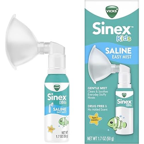 Vicks Sinex Kids Saline Easy Mist, Drug Free Saline, Ages 1 Month+, Gently Clears and Soothes Everyday Stuffy Noses, Safe for Daily Use, 1.7 OZ