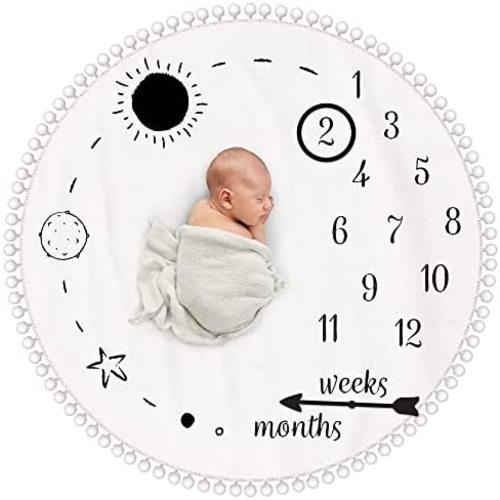 SunMoonStar Baby Milestone Blanket , Monthly Baby Milestone Blanket with Two Markers