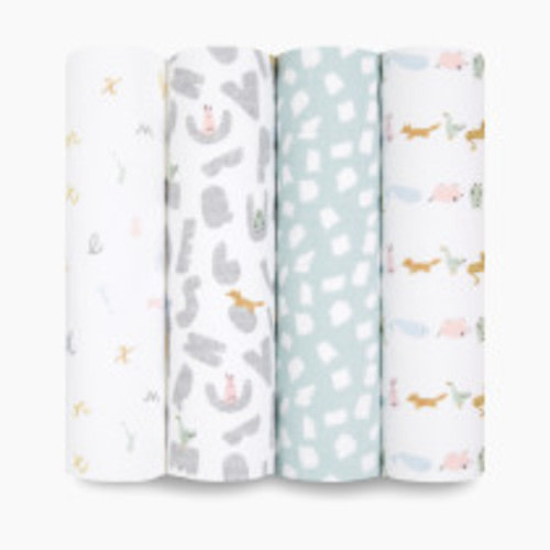 Aden + Anais Essentials Cotton Muslin Swaddles (4 Pack) - Alphabet Animals