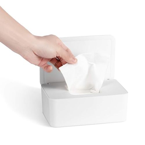 Diaper Wipes Dispenser Baby Wipes Case, Baby Wipe Holder Keeps Wipes Fresh, Perfect Look Wipe Container with Sealing Design - White