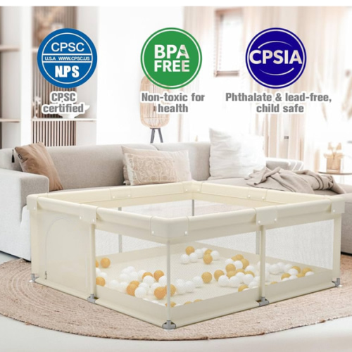 ZEEBABA Beige Baby Playpen 59x59 in, Playpen for Babies and Toddlers, Play Pen for Kids, Play Yard for Infants with Gate (Without mat)