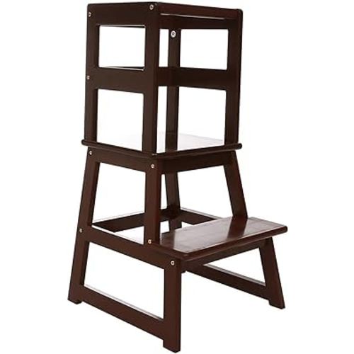 SDADI Kids Kitchen Step Stool Holds up to 150 Pounds with Safety Rail, Wide Platform Design, 4 Anti Slip Strips for 18 to 36 Months Old, Espresso