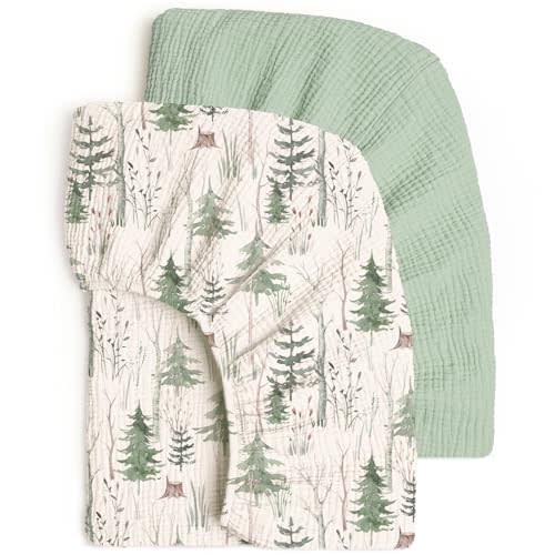 lulumoon Fitted Crib Sheets 2-Pack: Soft Muslin Cotton for Standard Crib - Boho Forest Print for Baby Boys Girls Nursery Bedding & Gift