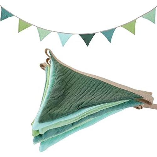 Pennant Banner Bunting Flags Green, Garland Triangle Banners Olive Green Fabric for Kids Jungle Safari Summer Birthday Baby Shower Wedding Party Nursery Playroom Decor(Green)