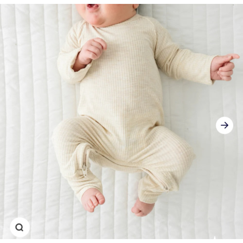 Heather Oatmeal Ribbed Crescent Zippy - Little Sleepies