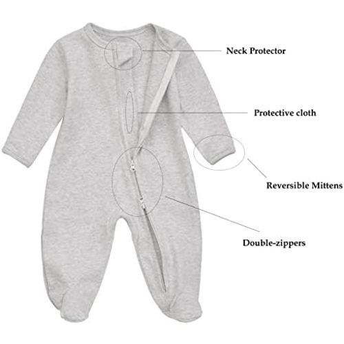 Aablexema Baby Footie Pajama with Mitten Cuffs, Double Zipper Infant Cotton clothes Sleeper Pjs, Footed Sleep Play