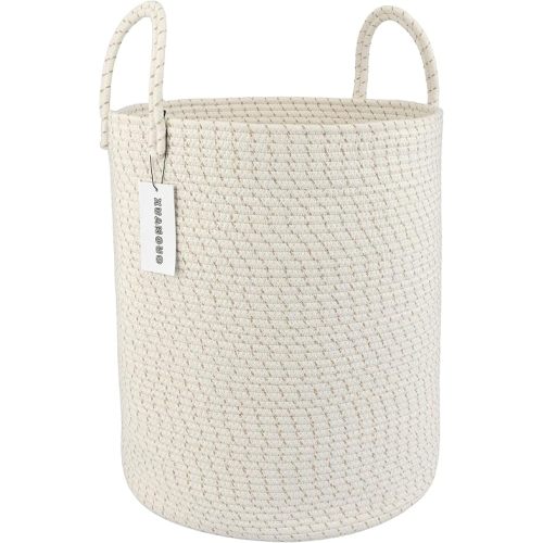 Cotton Rope Laundry Basket Hamper for Clothes Woven Storage Basket for Living Room Bedroom Boho Tall Rope Baskets for Blanket Toys Pillow Towels Baby Nursery Hamper Bin striped