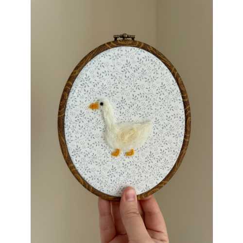 Handmade Needle Felt Embroidery – Goose Nursery Wall Art – Baby Room Decor – Farm Animal Hoop – Baby Shower Gift – Soft Pastel Goose