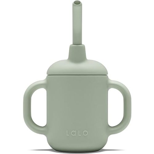Lalo Little Cup, Non-Toxic Silicone Straw Cup with Handles - Baby and Toddler Sippy Cup - Mini Cup and Straw Training System, 4oz, Sage
